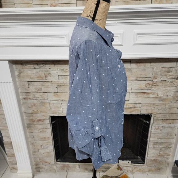 Lane Bryant blue and white polka dot button-down shirt plus size 16 - Picture 3 of 6